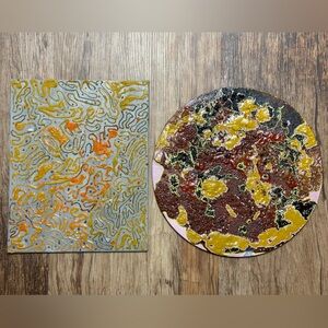 2 textured wall art panels handmade signed folk art thick paint